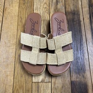 Zodiac Platform Wedge Slide Sandals Tan Woven Straw Espadrille Style Women's 10